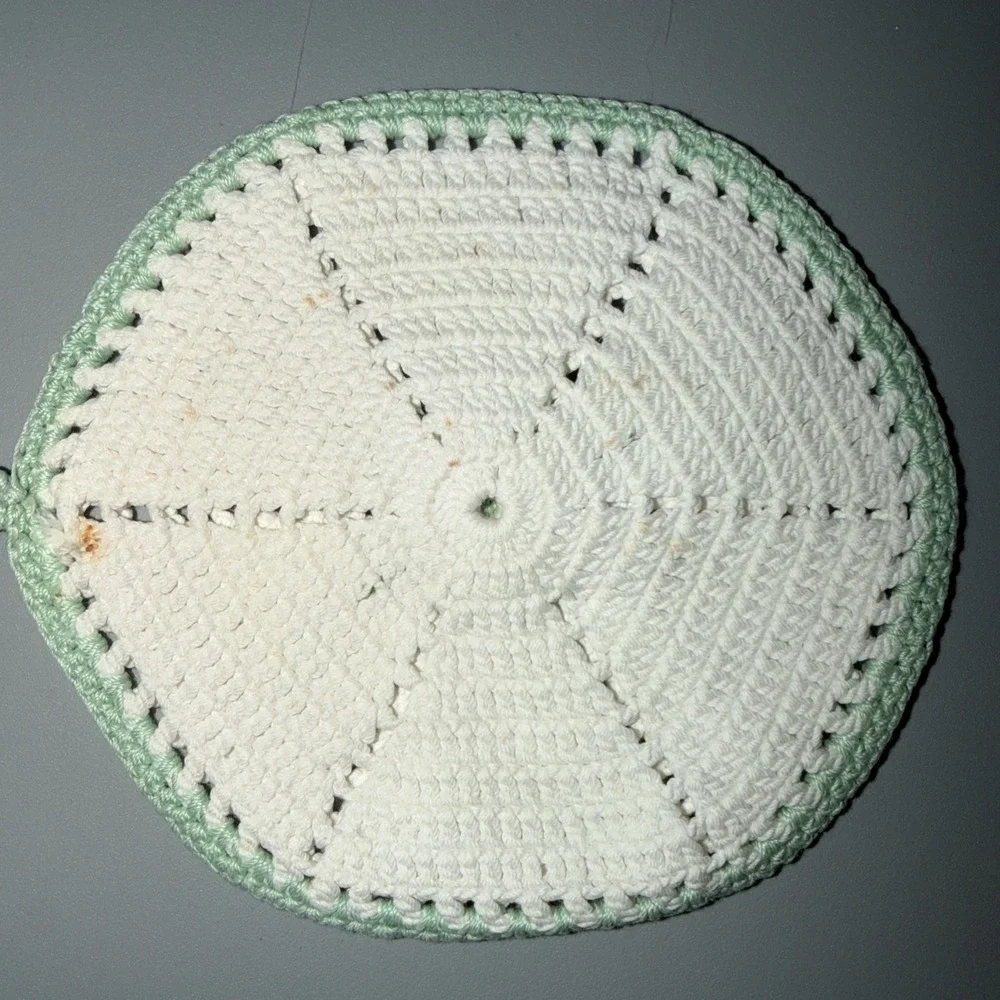 Vintage Crochet Potholders Flower Rose Red Blue Grandmacore Cottagecore